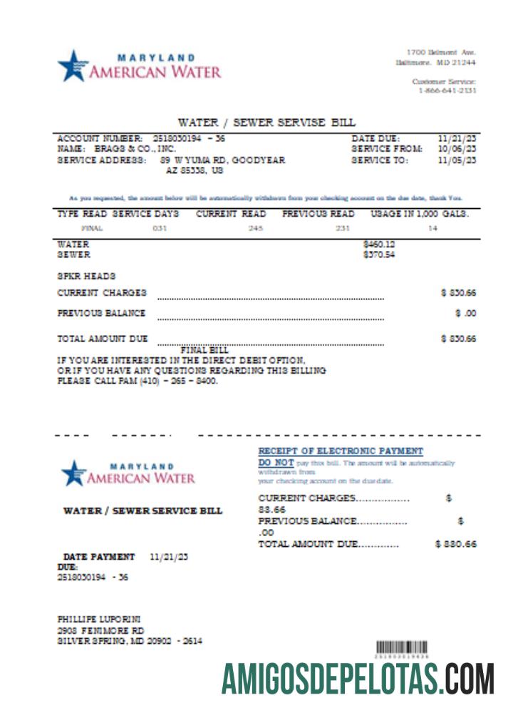 Projeto de lei de negócios de serviços públicos da Maryland American Water Co, SCR exemplo